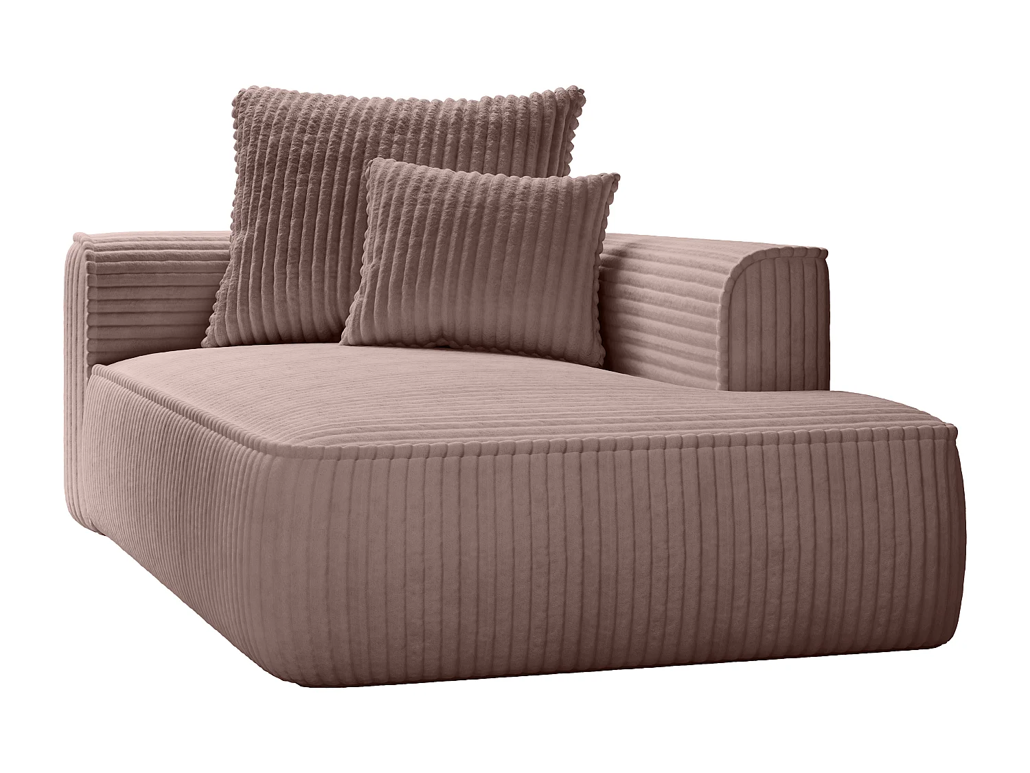 Méridienne droite en velours côtelé grosses côtes rose poudré PINETA