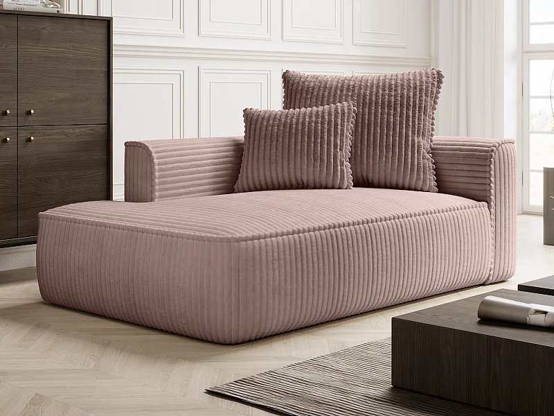 Chaise-longue esquerda em veludo canelado grosso cor-de-rosa pó - PINETA