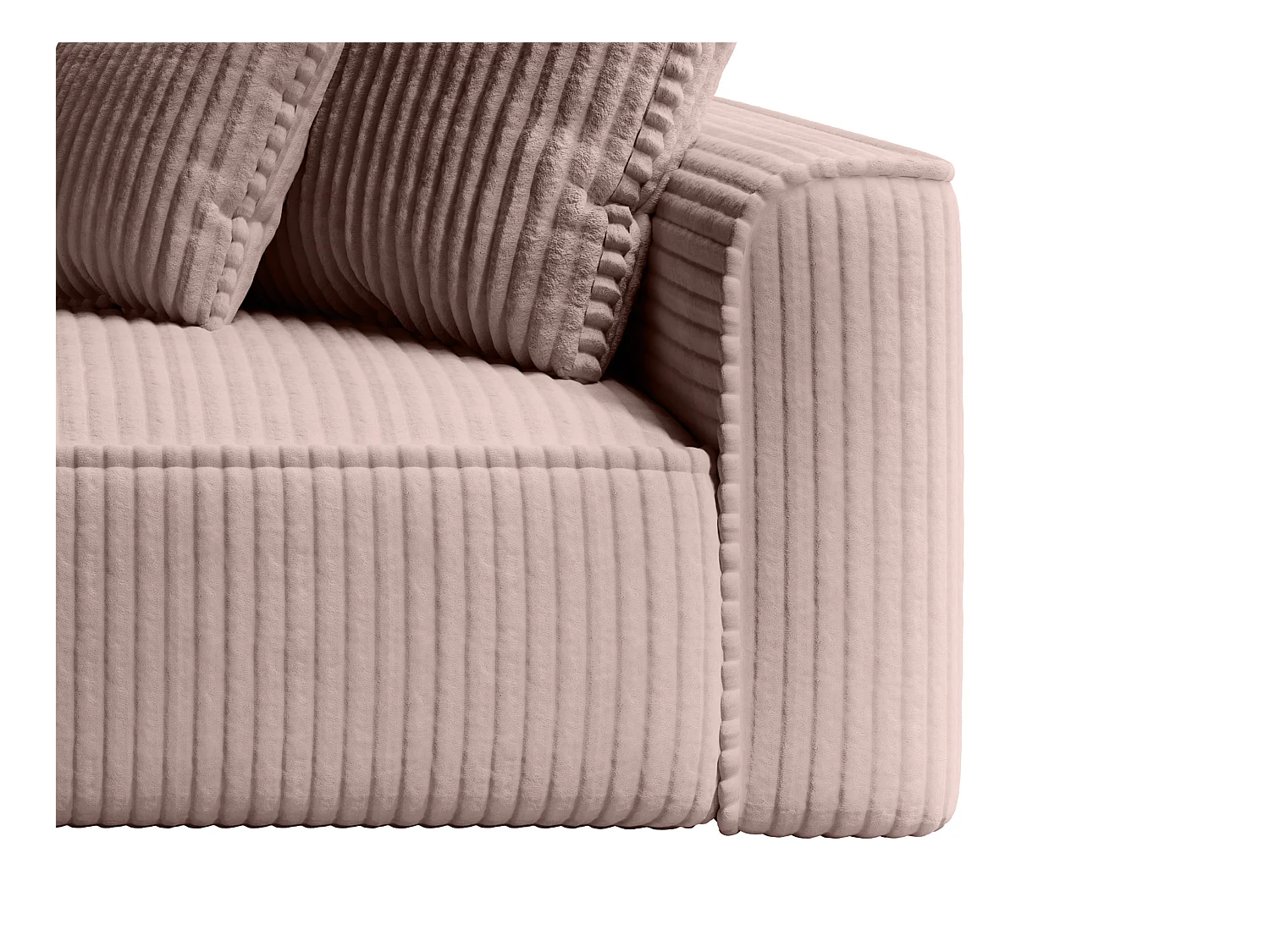 Szezlong lewostronny z szeroko prążkowanego sztruksu w pudrowym różu - PINETA