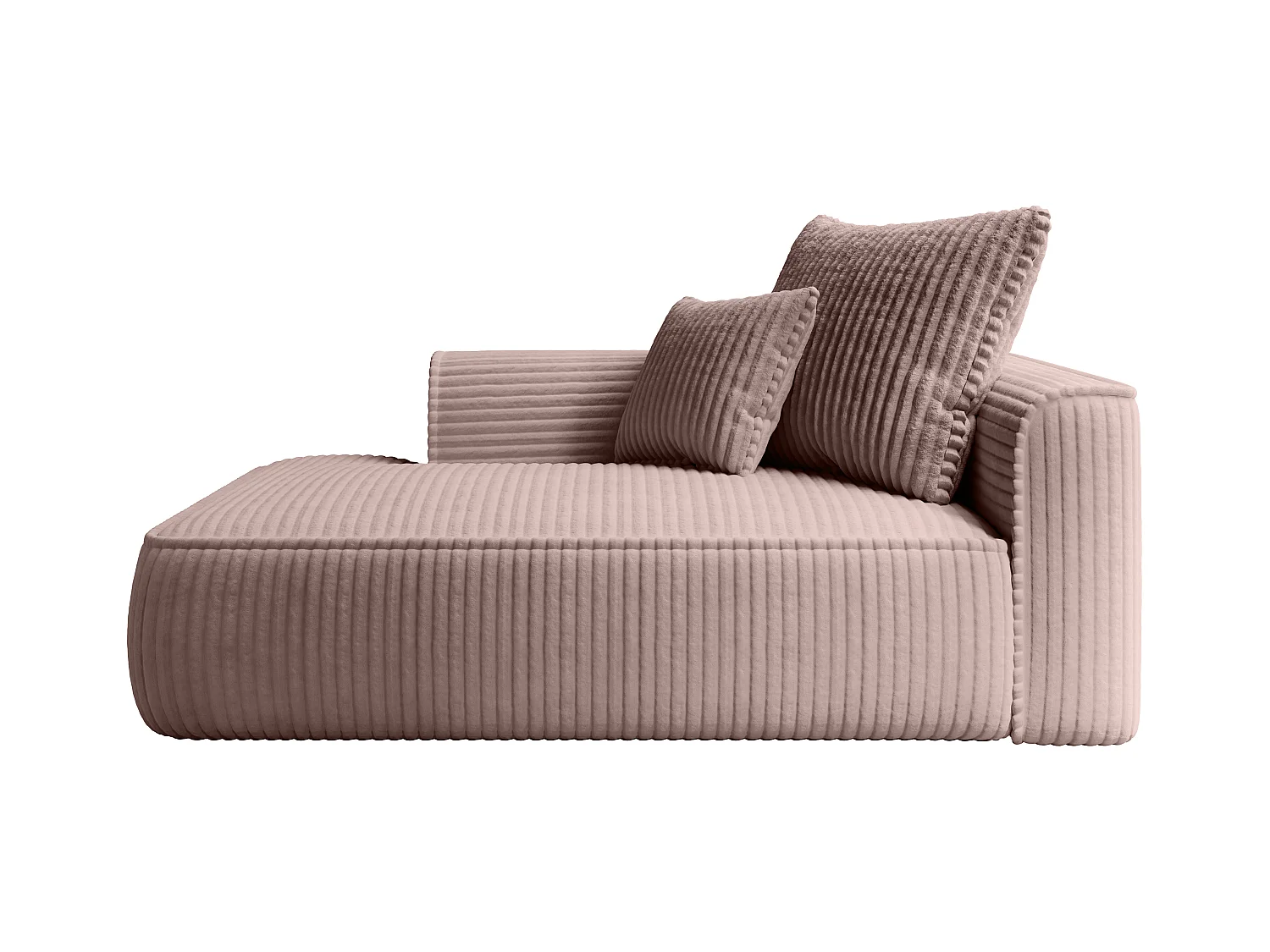 Venstre chaiselong i pudderrosenfarvet boblet bredstribet fløjl PINETA