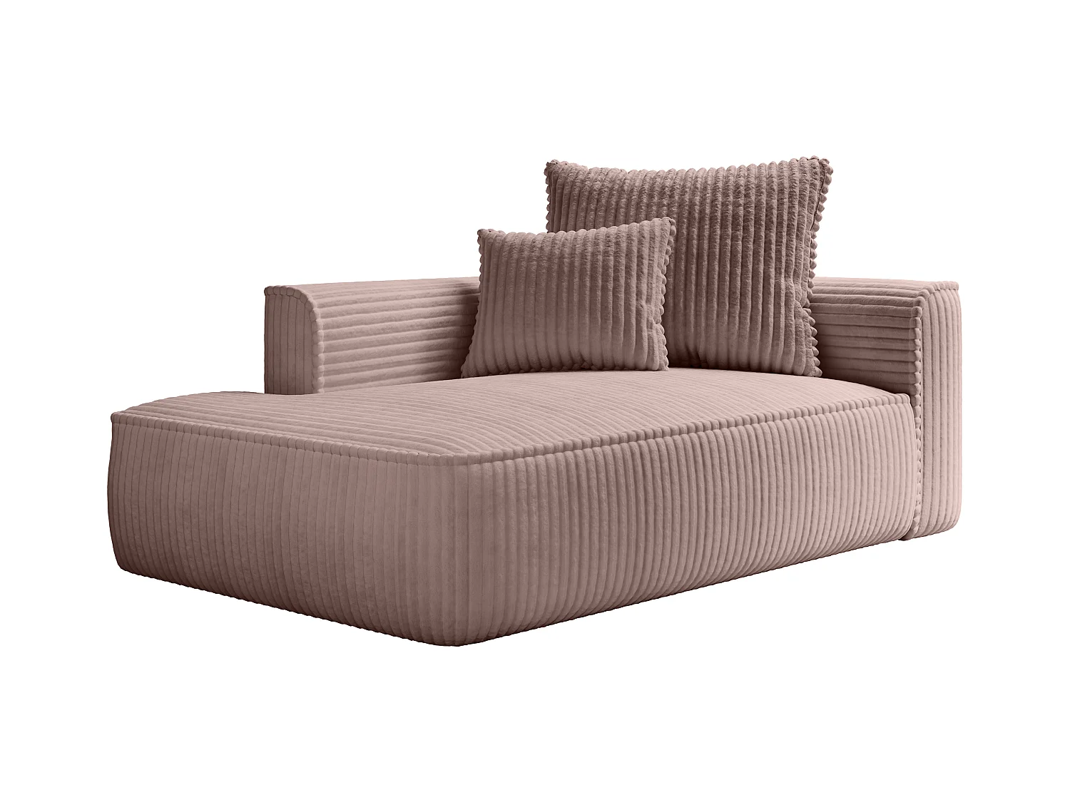 Venstre chaiselong i pudderrosenfarvet boblet bredstribet fløjl PINETA