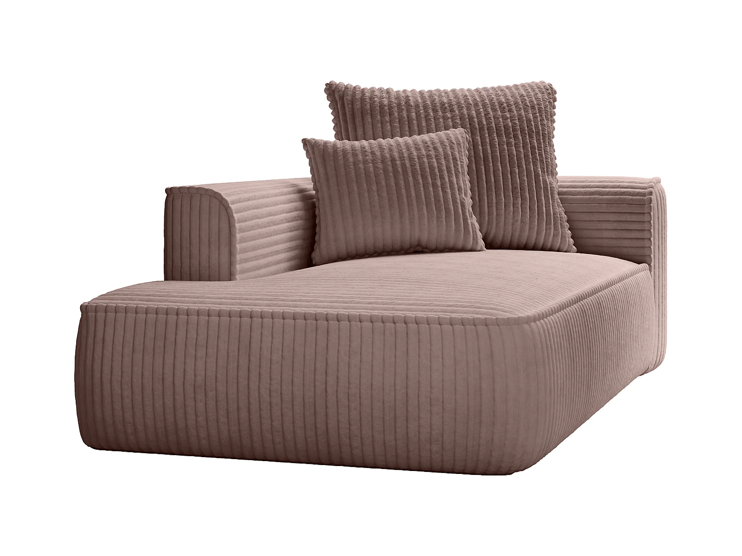 Venstre chaiselong i pudderrosenfarvet boblet bredstribet fløjl PINETA