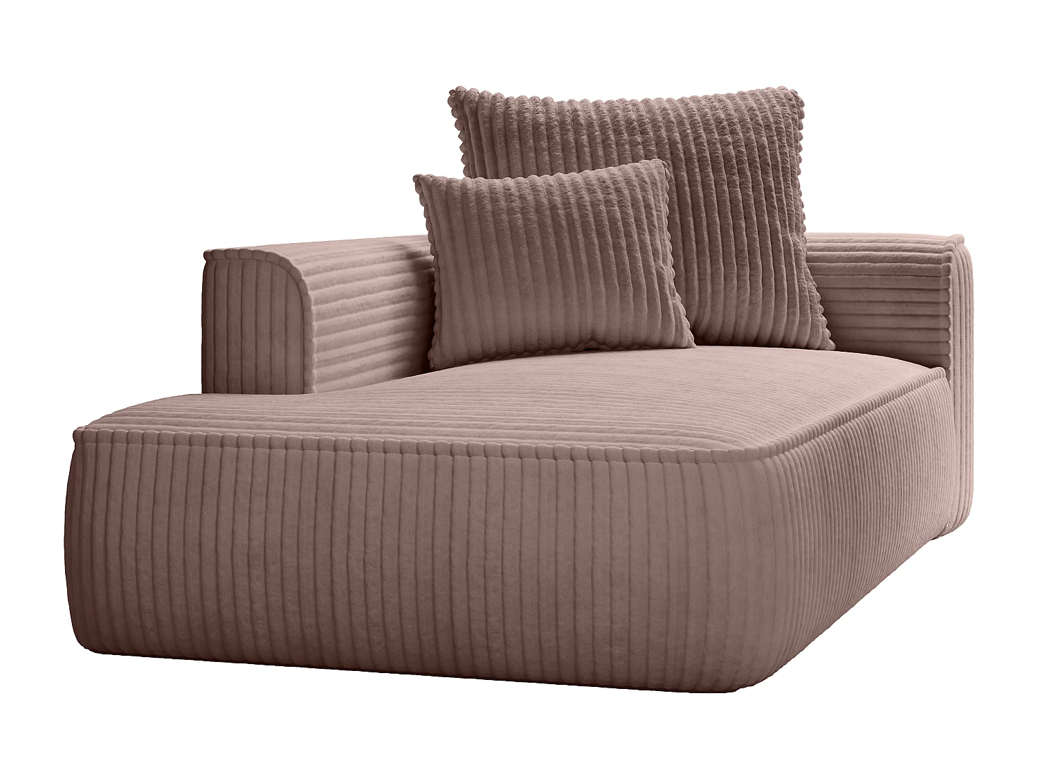 Venstre chaiselong i pudderrosa kordfløyel med store ribber PINETA