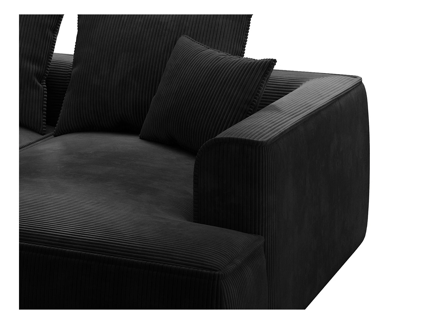 Canapé 3 places confort assise profonde en velours côtelé noir PINETA