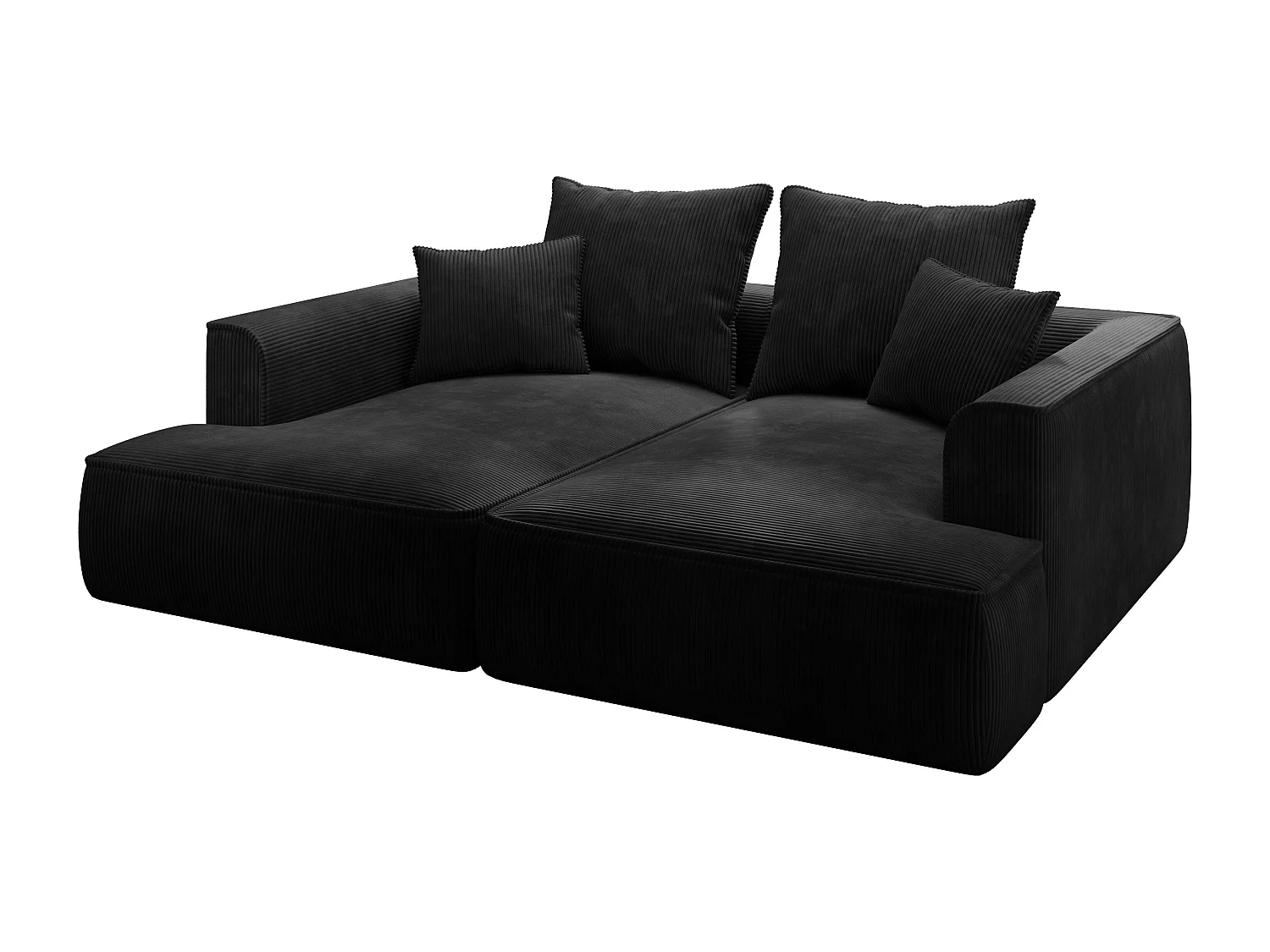 Canapé 3 places confort assise profonde en velours côtelé noir PINETA