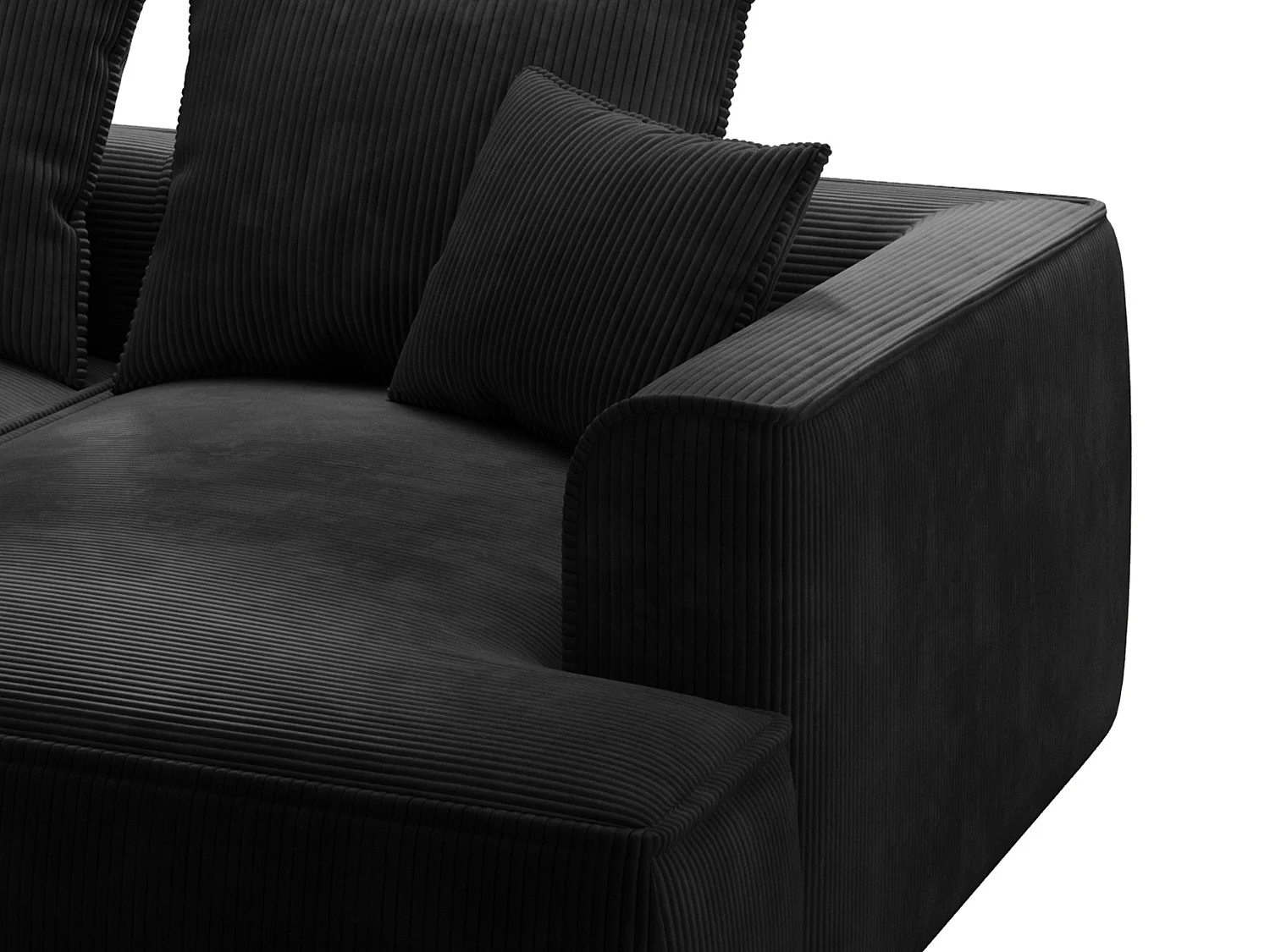 Canapé 3 places confort assise profonde en velours côtelé noir PINETA