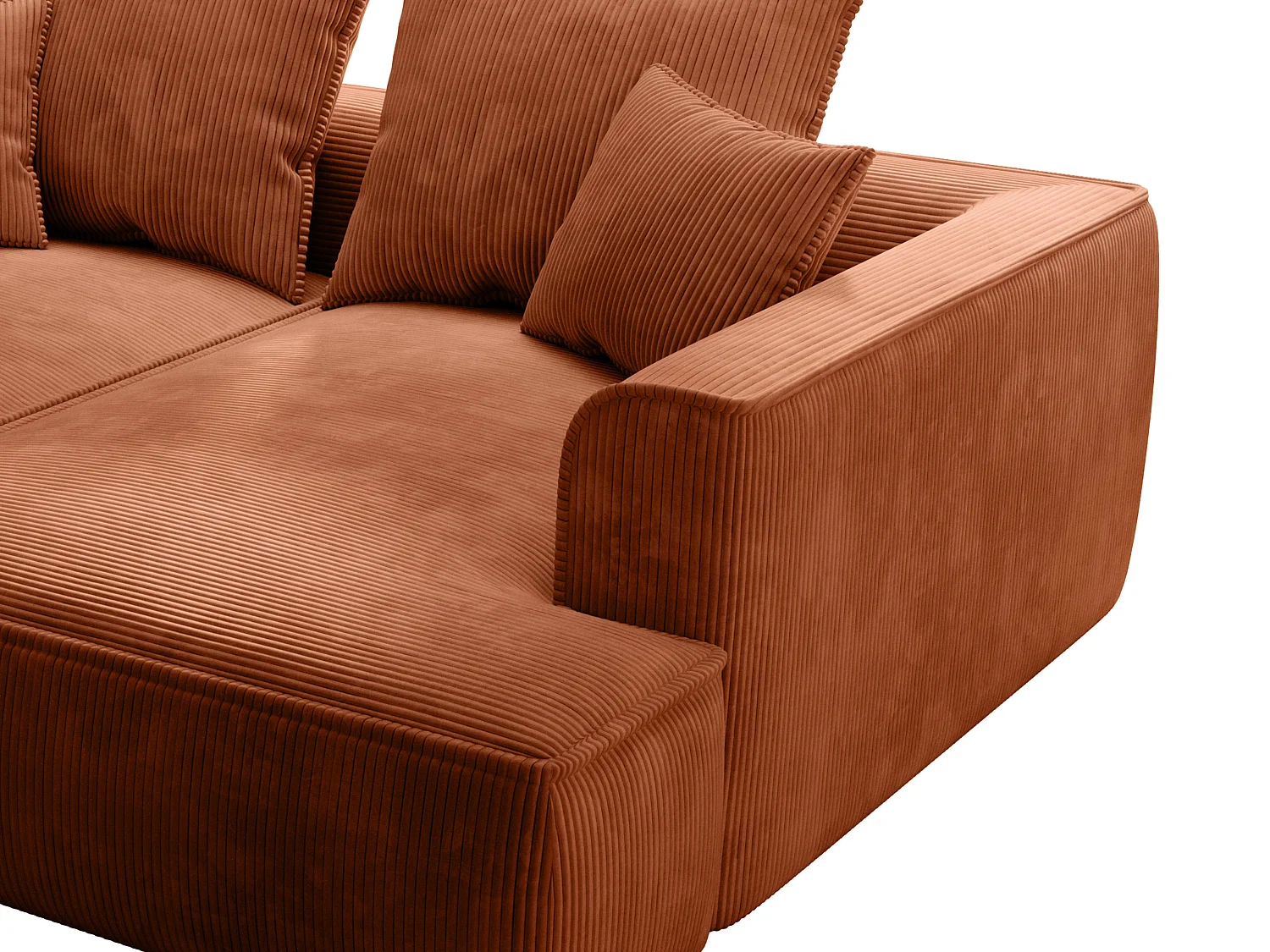 Canapé 3 places confort assise profonde en velours côtelé terracotta PINETA