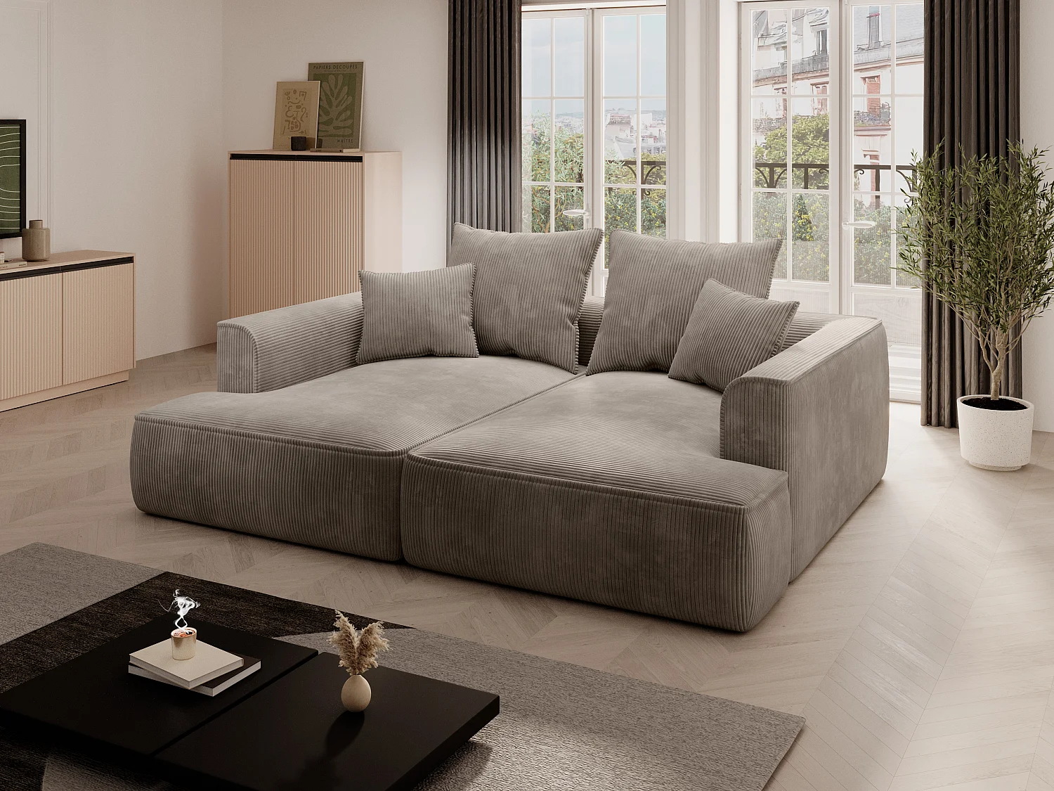 Sofa 3-Sitzer - tiefe Komfortsitzfläche - Cord - Taupe - PINETA