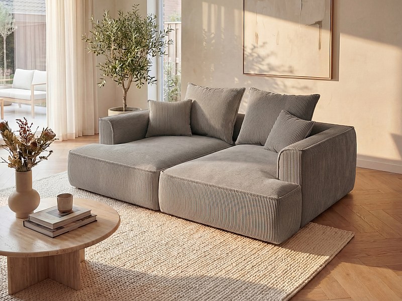 3-personers designersofa i perforeret perlefarvet fløjl PINETA