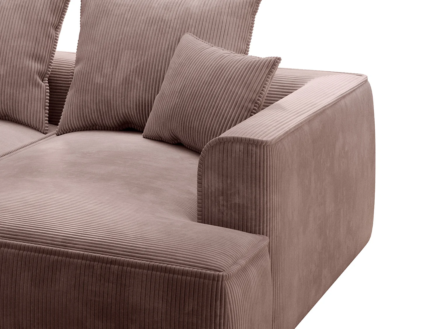 Canapé 3 places confort assise profonde en velours côtelé rose PINETA