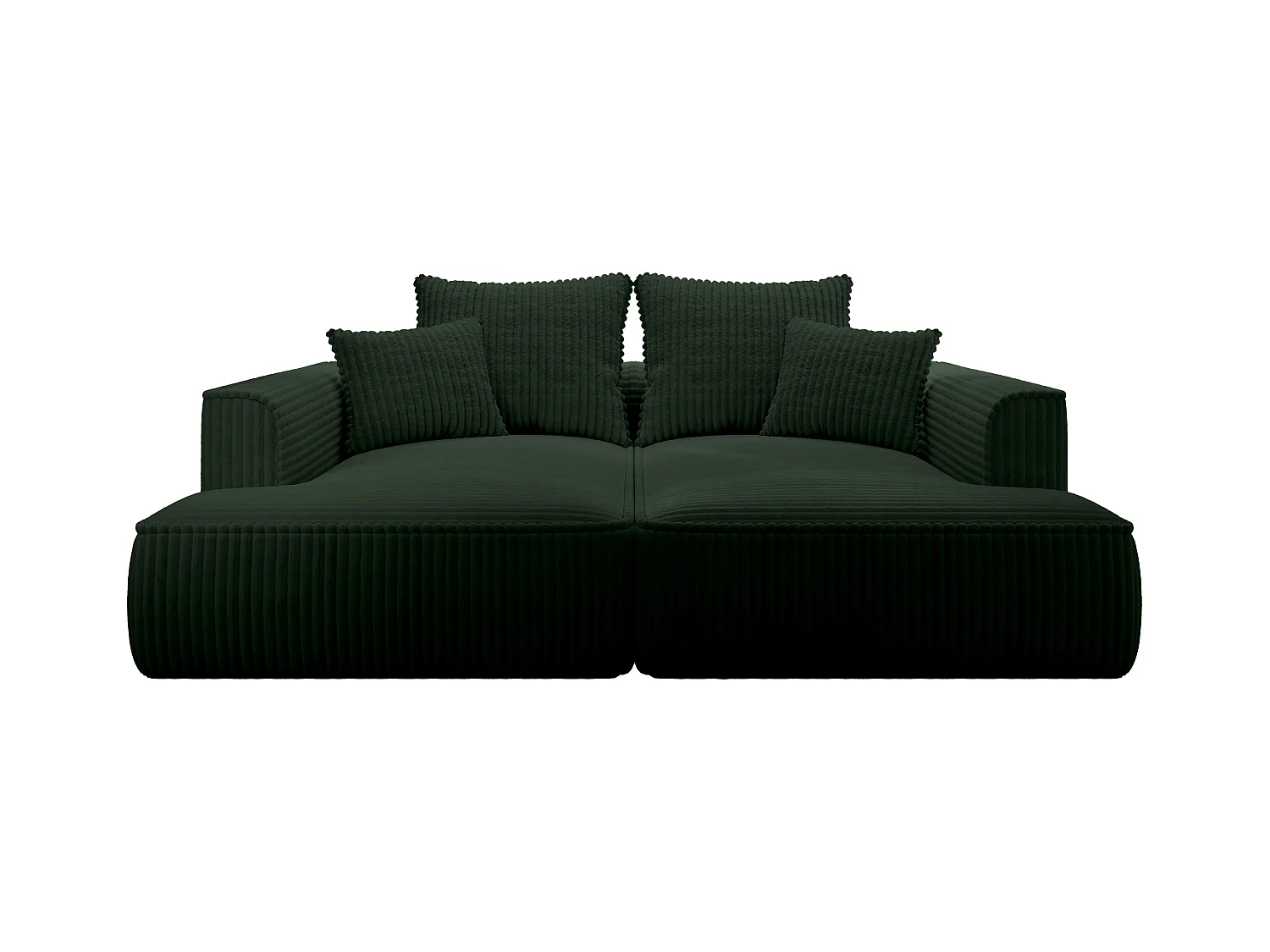 Comfortabele driezitsbank met diepe zitting van groen ribfluweel met brede ribbels PINETA