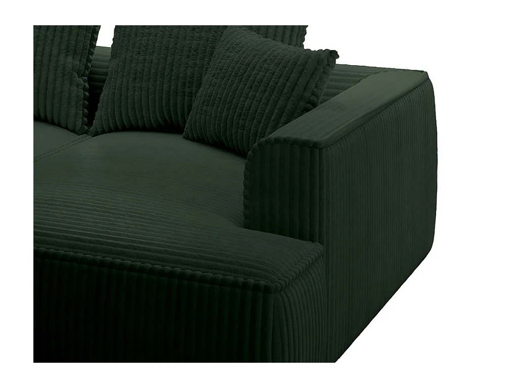 Comfortabele driezitsbank met diepe zitting van groen ribfluweel met brede ribbels PINETA