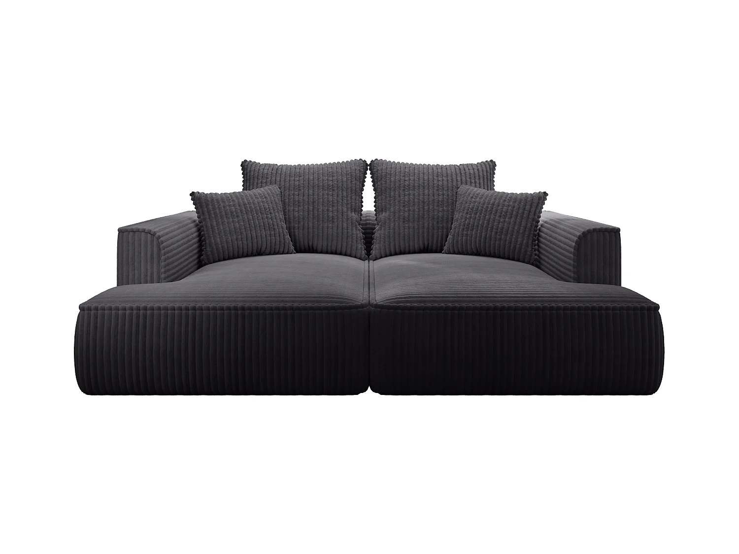 Comfortabele driezitsbank met diepe zitting van zwart ribfluweel met brede ribbels PINETA