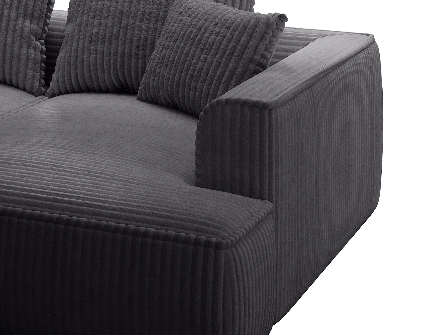 Comfortabele driezitsbank met diepe zitting van zwart ribfluweel met brede ribbels PINETA