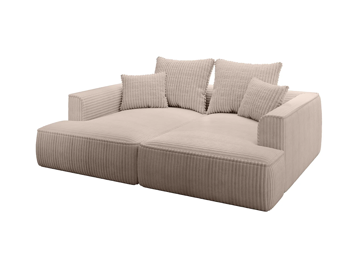 Comfortabele driezitsbank met diepe zitting van taupegrijs ribfluweel met brede ribbels PINETA