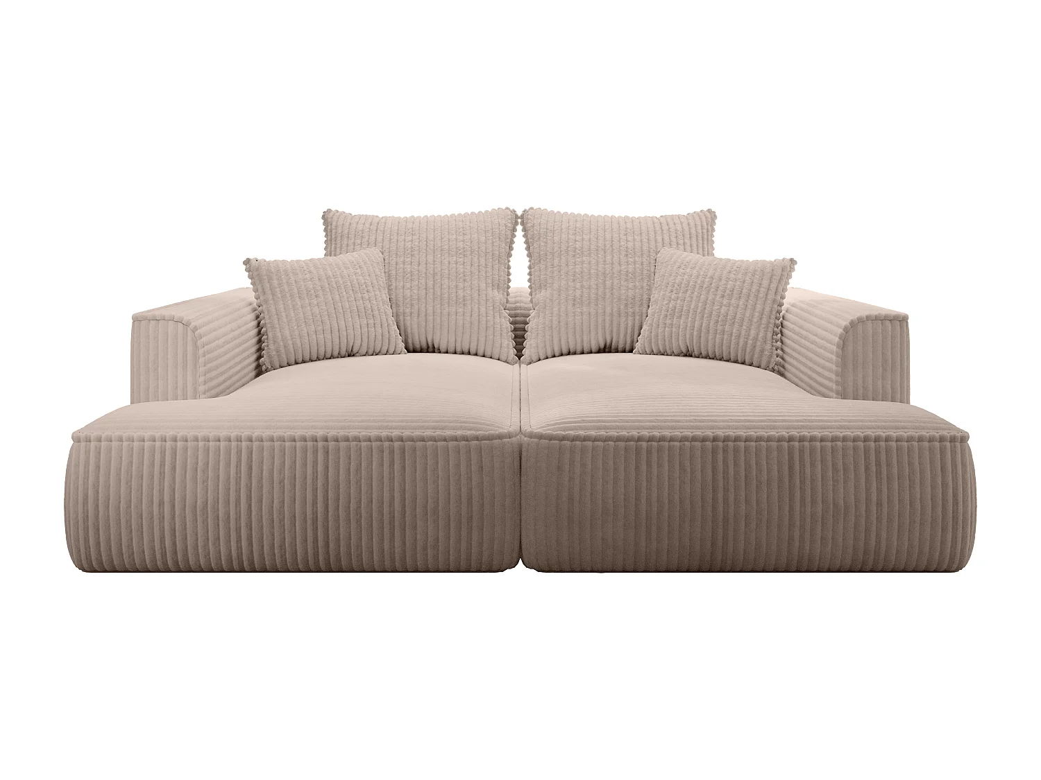 Comfortabele driezitsbank met diepe zitting van taupegrijs ribfluweel met brede ribbels PINETA