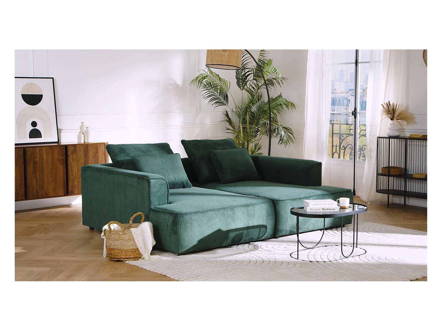 Sofa 3-Sitzer - tiefe Komfortsitzfläche - grob gerippter Cord - Taupe - PINETA