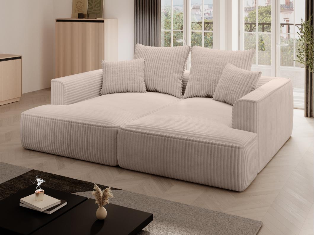 Sofá de 3 plazas con asiento cómodo y profundo de pana gruesa color topo PINETA