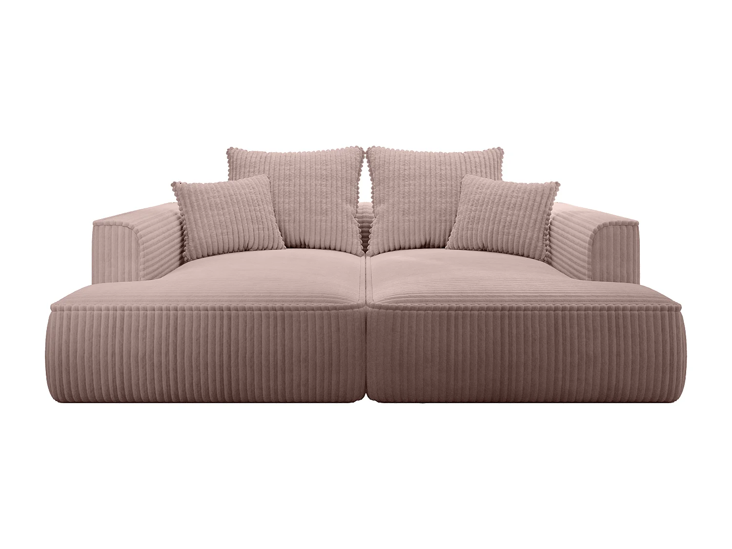 Comfortabele driezitsbank met diepe zitting van poederroze ribfluweel met brede ribbels PINETA