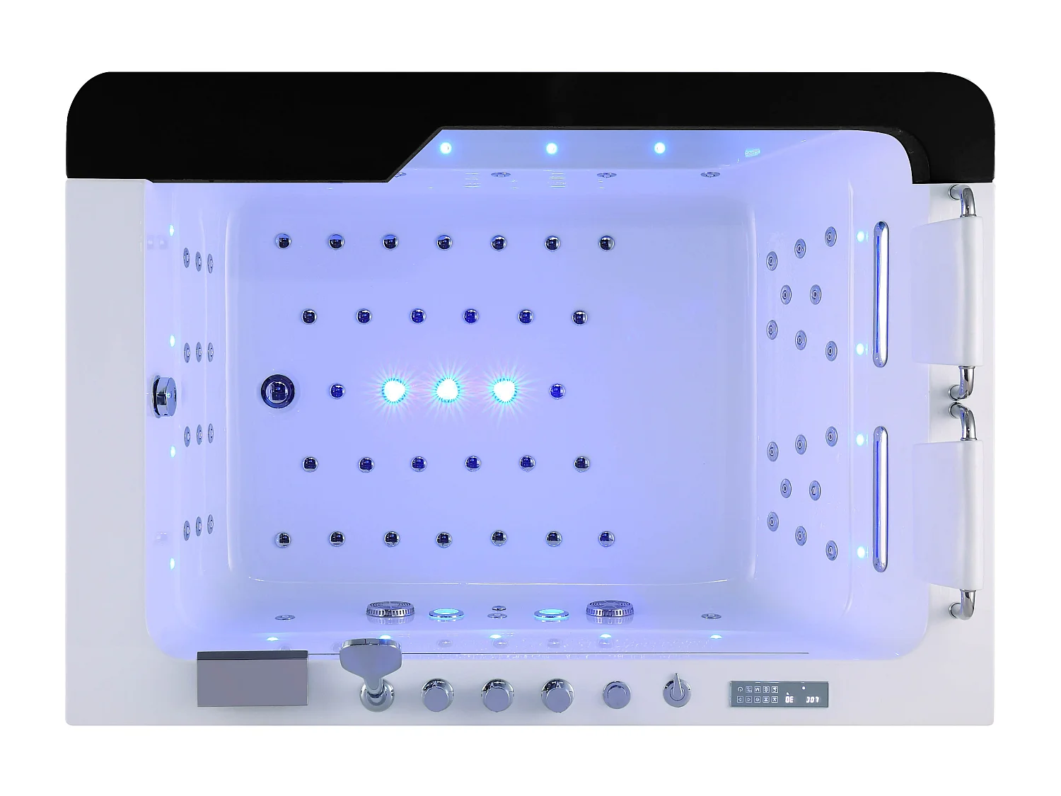 Ouest balnéo - Baignoire Punchy 67 Jets Balnéo Haut de Gamme 3 Chutes d'eau pour 2 personnes version droite avec barre noire