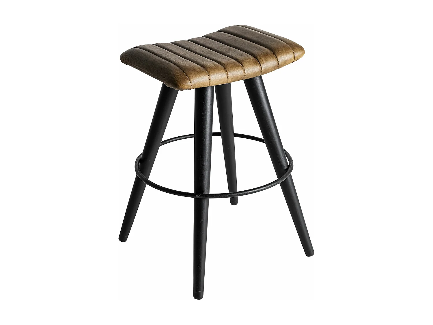 Taburete de piel en color camel de 42x42x59cm