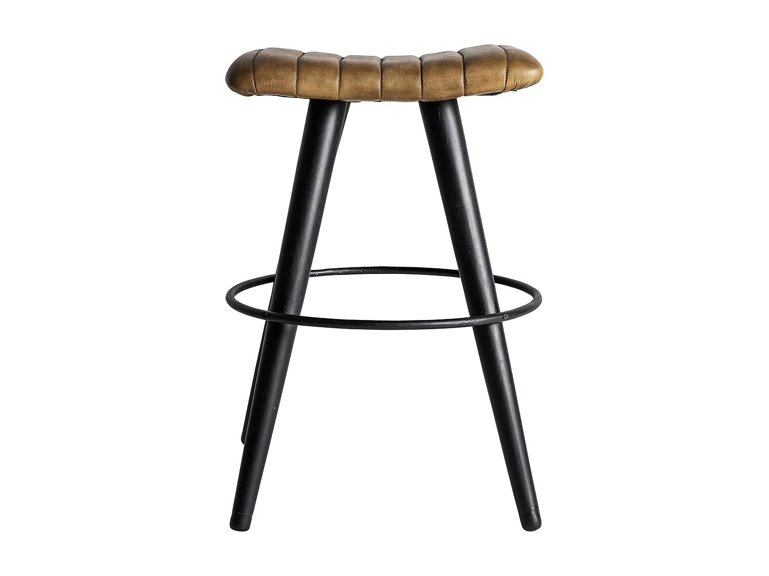 Taburete de piel en color camel de 42x42x59cm