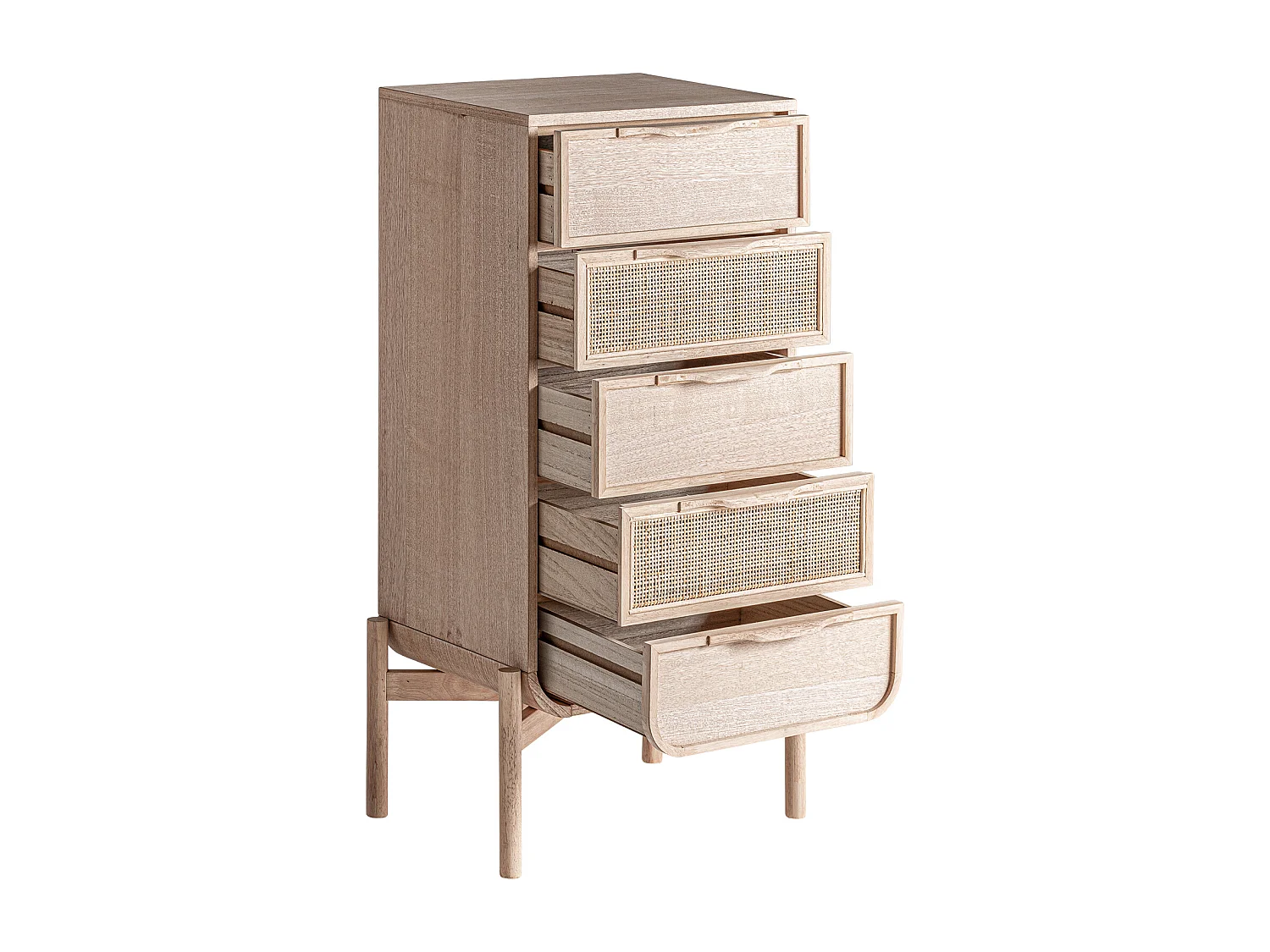 Chiffonier en bois de frêne brun clair  en 52x35x100 cm