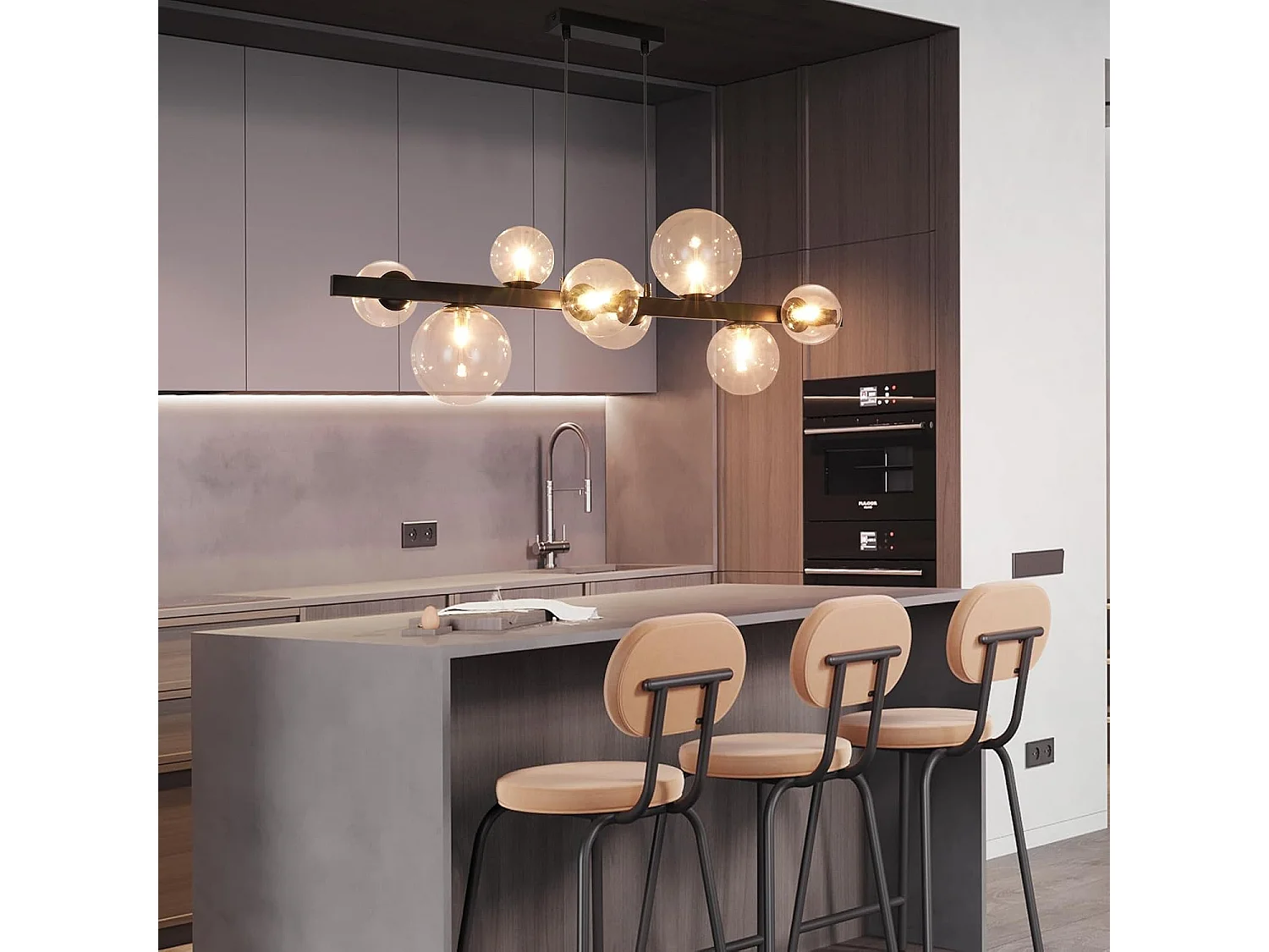 NETTLIFE Mesa de comedor colgante, lámpara colgante para salón, colgante G9, 8 bombillas de vidrio moderno.