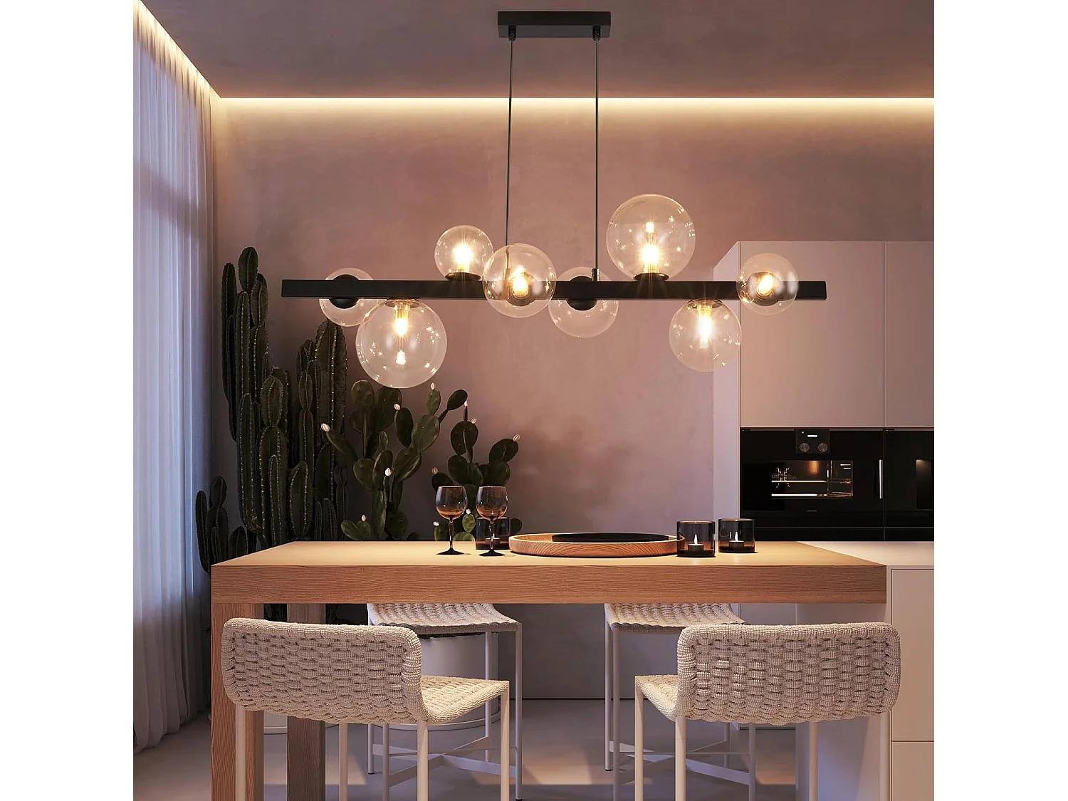 NETTLIFE Mesa de comedor colgante, lámpara colgante para salón, colgante G9, 8 bombillas de vidrio moderno.