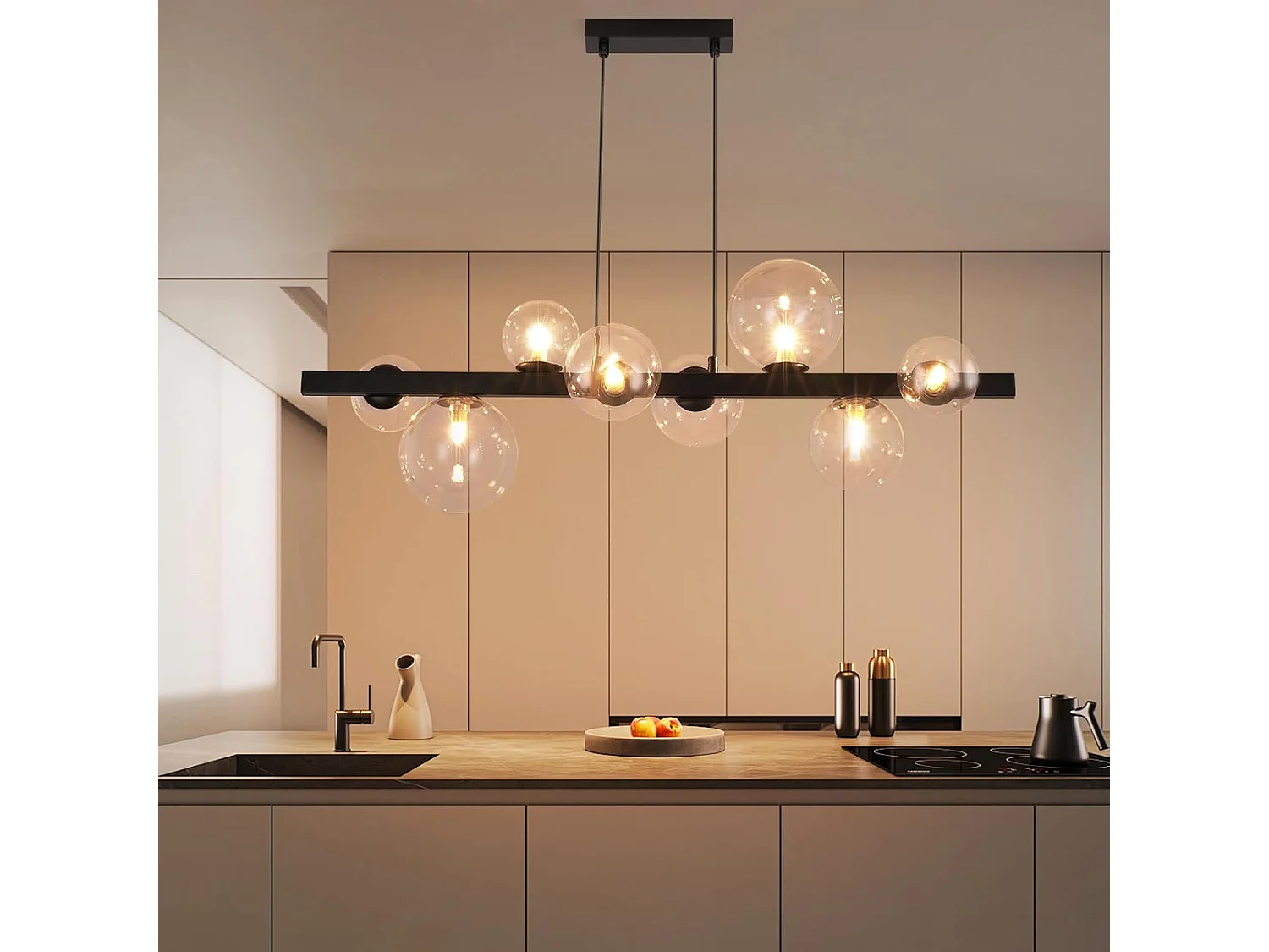 NETTLIFE Mesa de comedor colgante, lámpara colgante para salón, colgante G9, 8 bombillas de vidrio moderno.