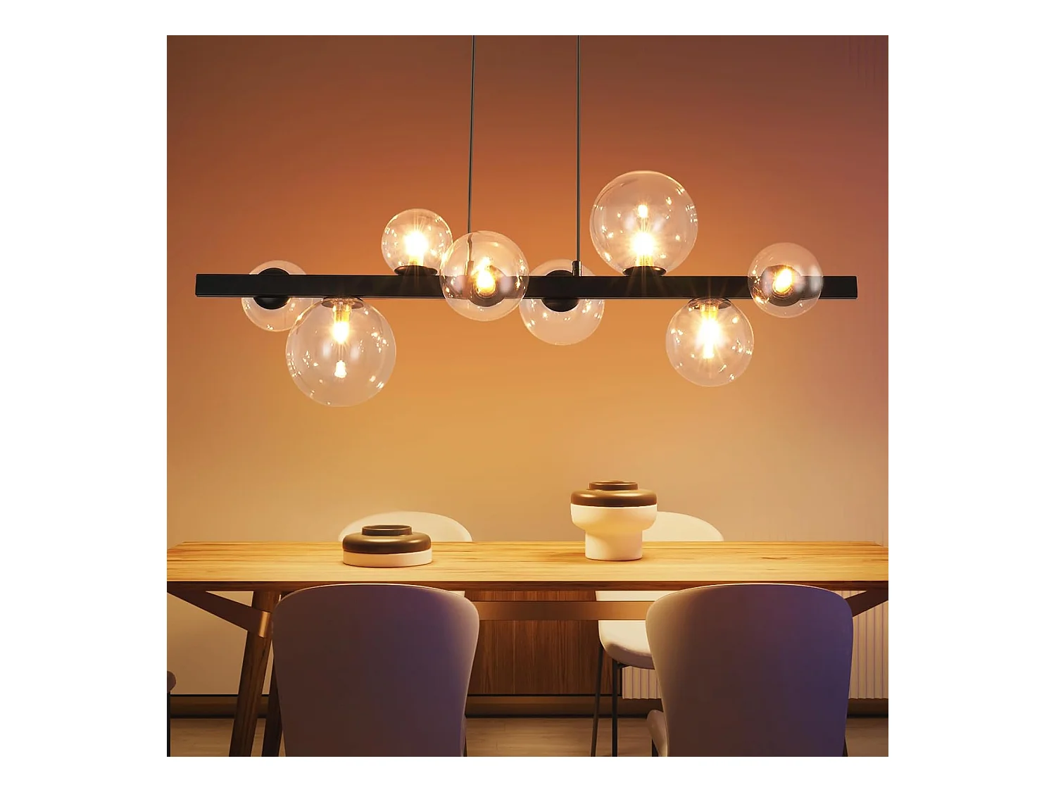 NETTLIFE Suspension table à manger lampe suspendue salon suspendu G9 suspension 8 ampoules verre moderne