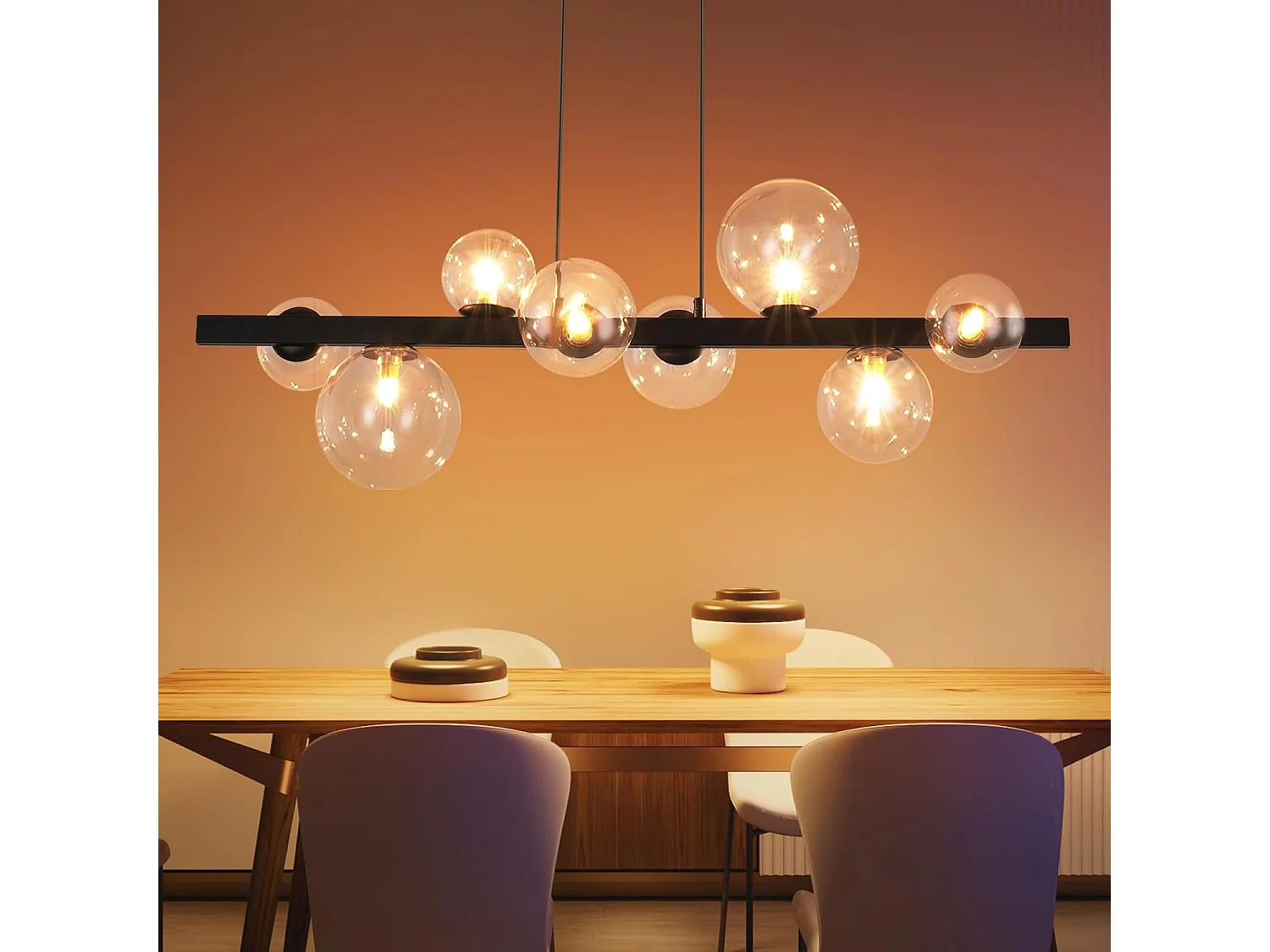 NETTLIFE Suspension table à manger lampe suspendue salon suspendu G9 suspension 8 ampoules verre moderne