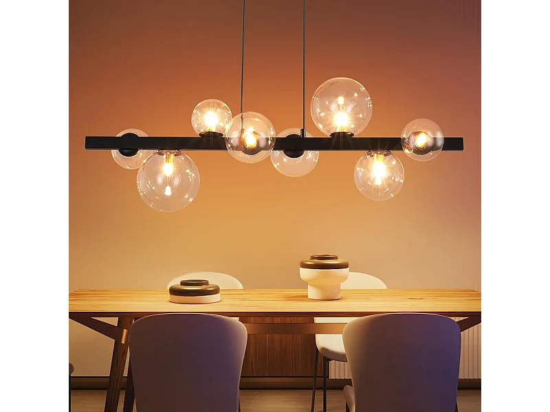 NETTLIFE Hanglamp G9 - 8-Lichts - Transparant - Glas - Modern Pendellamp - Eetkamerlamp - Kroonluchter met Glazen Bol - voor Eetkamer | Keuken | Hotel | Woonkamer