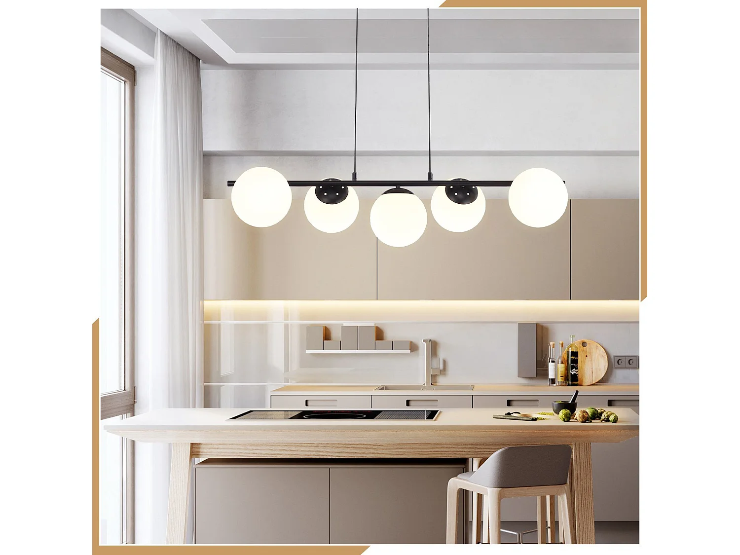 NETTLIFE Hanglamp modern - 5xE27 - glazen - zwart - 150CM in hoogte verstelbaar eettafel lamp - voor woonkamer bar - zonder lampen