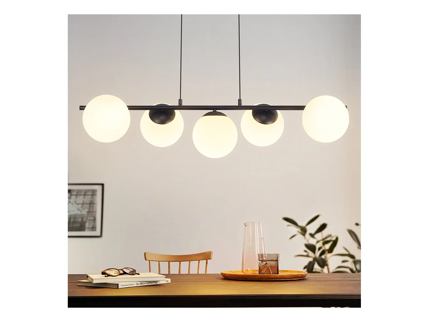 NETTLIFE Suspension noir E27 verre lampe à suspendre 5-flamme lampe de salle à manger moderne 150CM