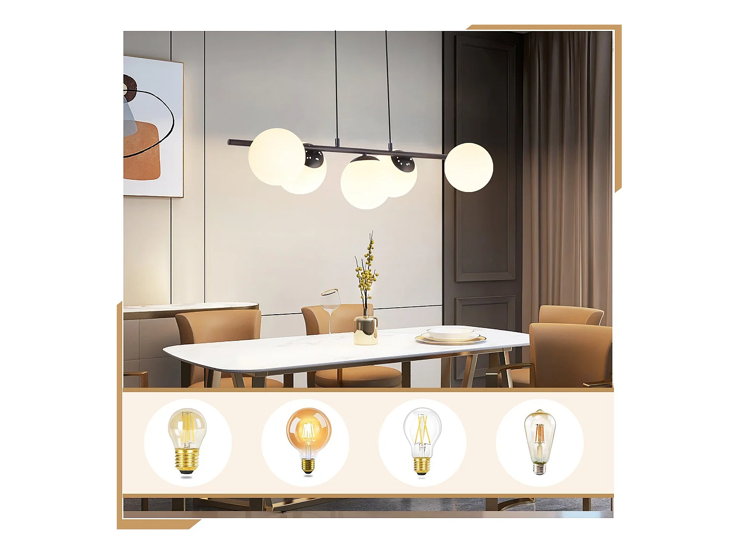 NETTLIFE Suspension noir E27 verre lampe à suspendre 5-flamme lampe de salle à manger moderne 150CM