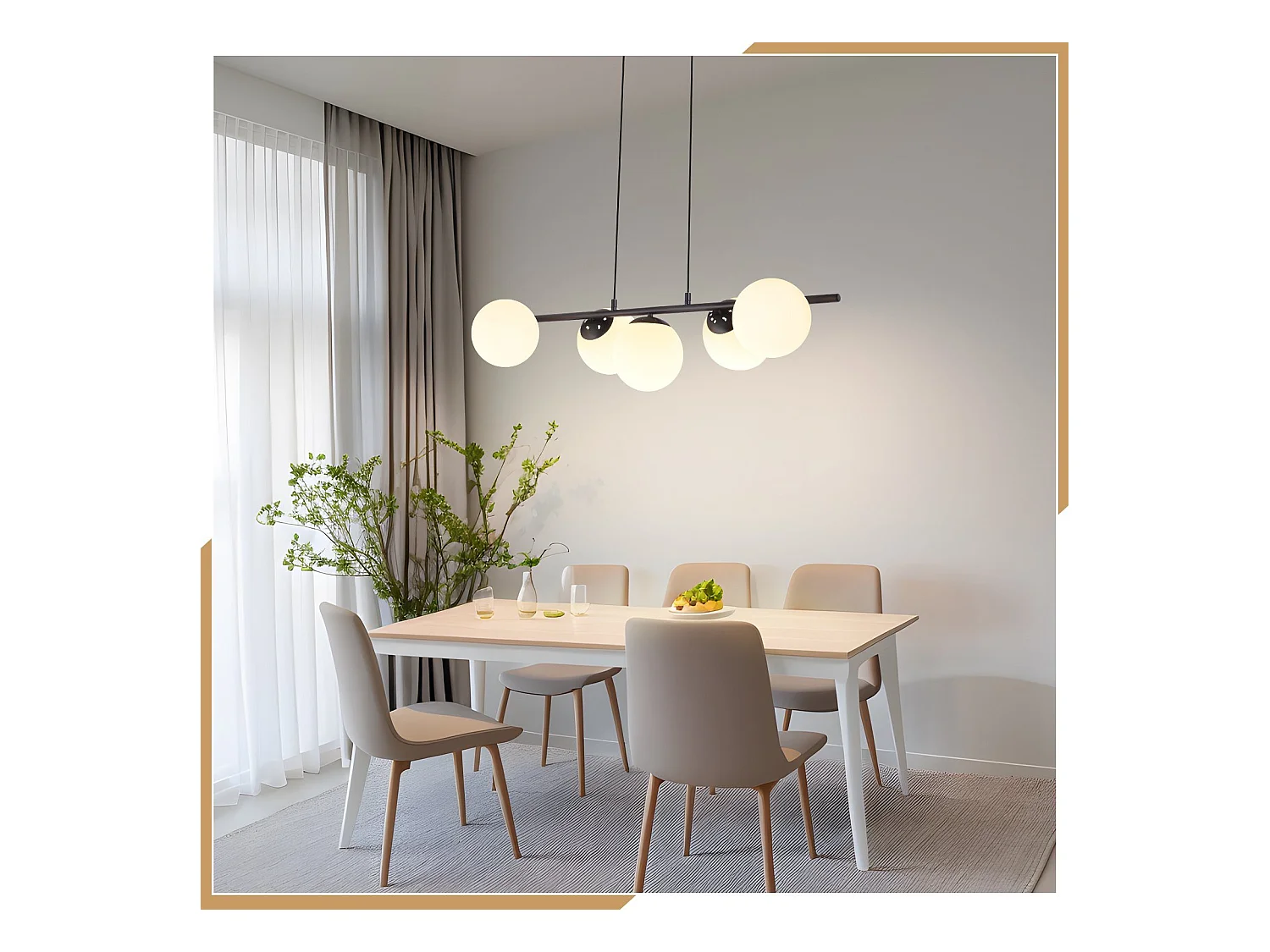 NETTLIFE Suspension noir E27 verre lampe à suspendre 5-flamme lampe de salle à manger moderne 150CM