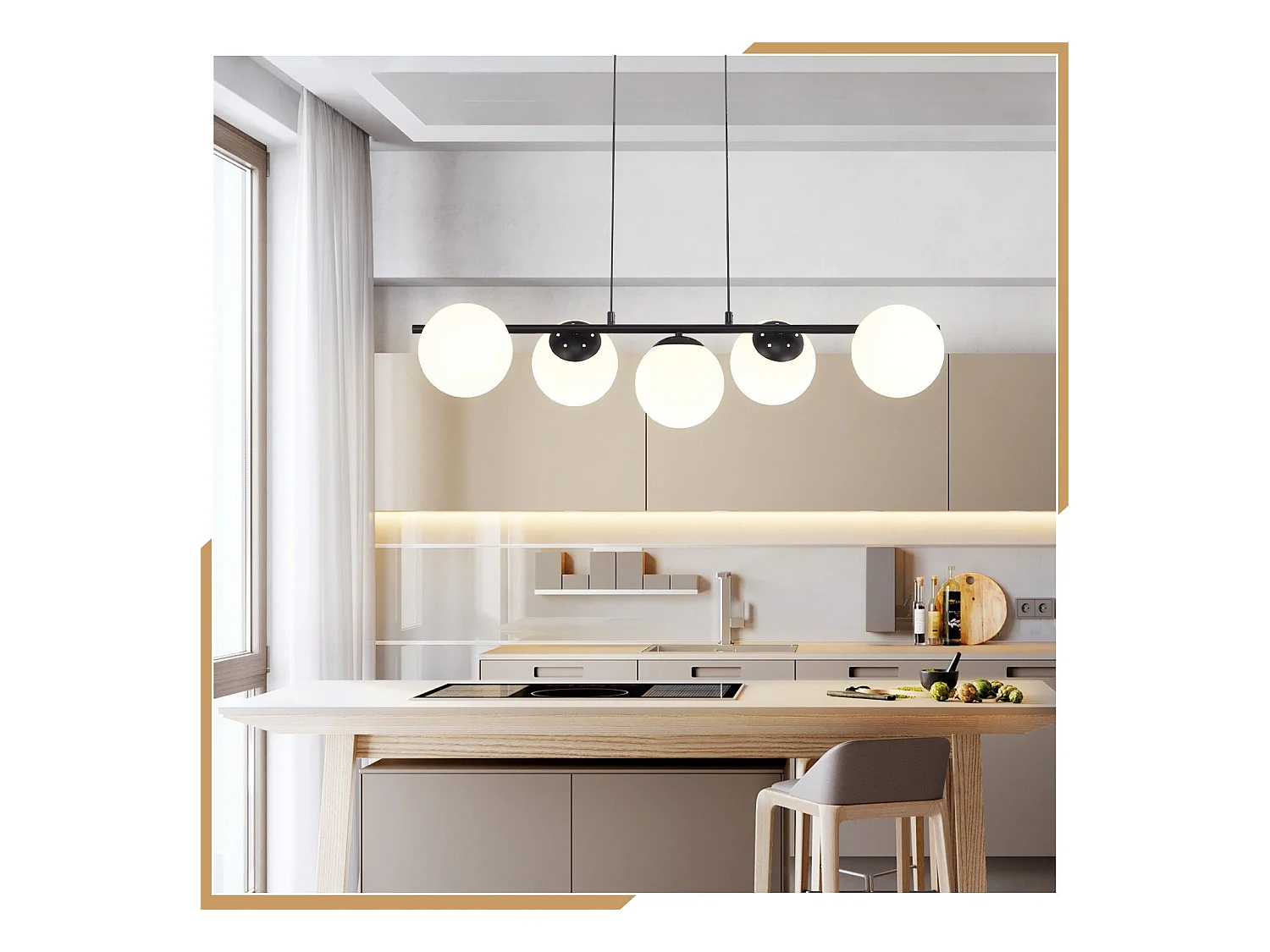 NETTLIFE Suspension noir E27 verre lampe à suspendre 5-flamme lampe de salle à manger moderne 150CM