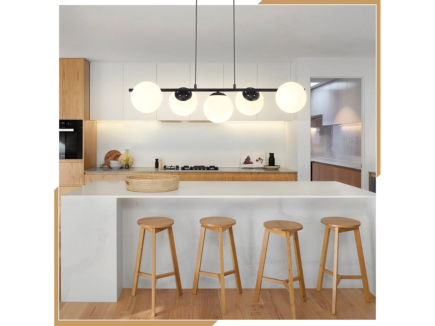 NETTLIFE Suspension noir E27 verre lampe à suspendre 5-flamme lampe de salle à manger moderne 150CM