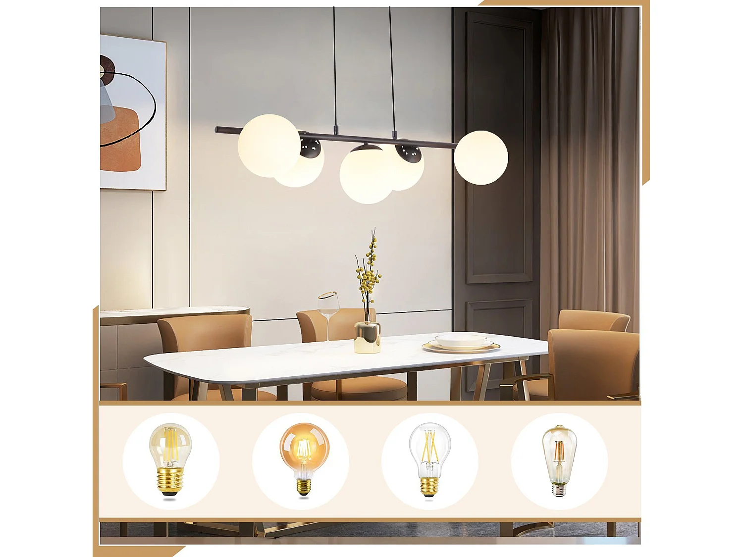 NETTLIFE Hanglamp modern - 5xE27 - glazen - zwart - 150CM in hoogte verstelbaar eettafel lamp - voor woonkamer bar - zonder lampen