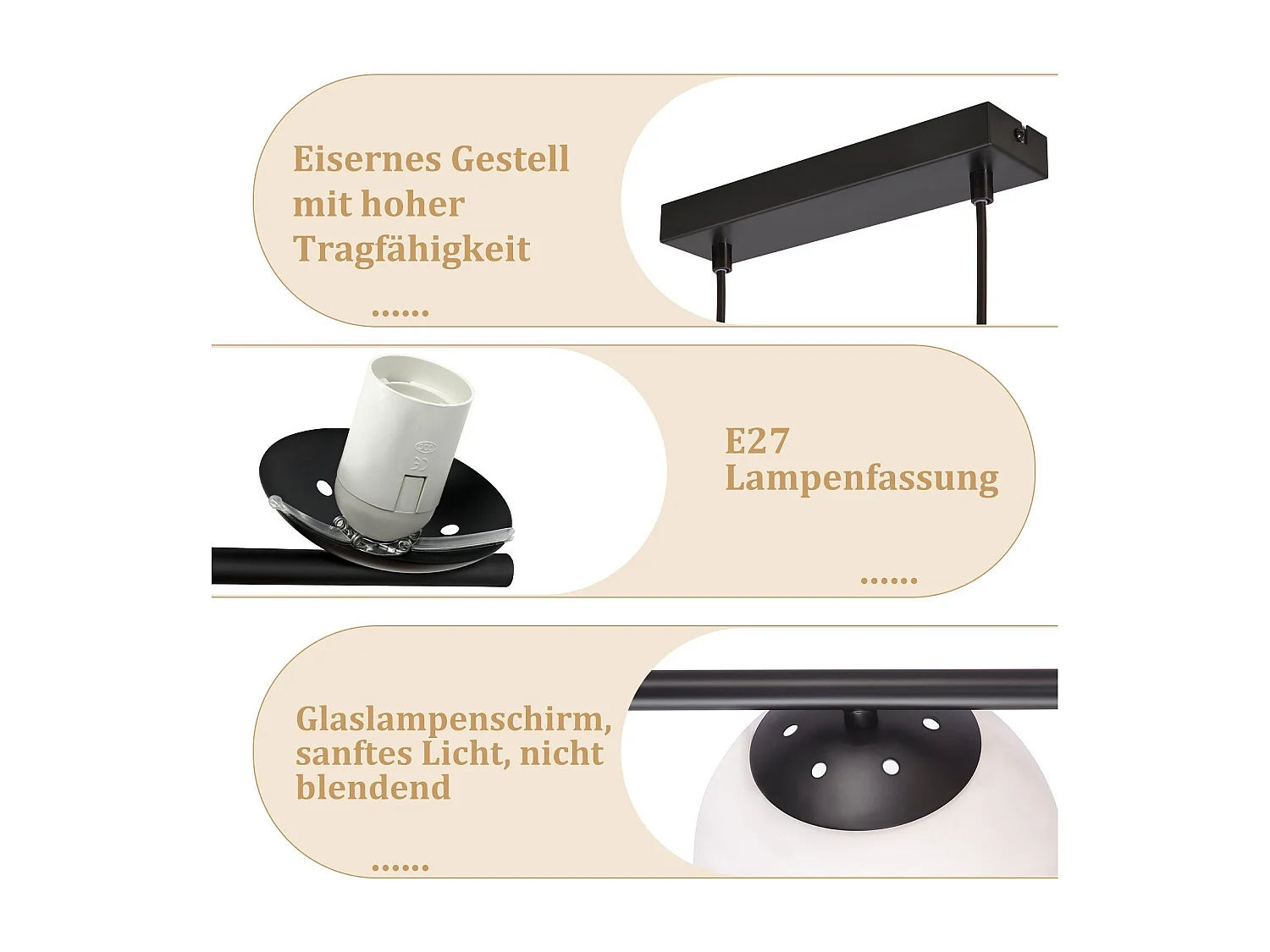 NETTLIFE Hanglamp modern - 5xE27 - glazen - zwart - 150CM in hoogte verstelbaar eettafel lamp - voor woonkamer bar - zonder lampen