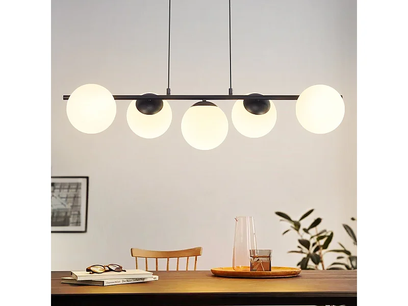 NETTLIFE Suspension noir E27 verre lampe à suspendre 5-flamme lampe de salle à manger moderne 150CM