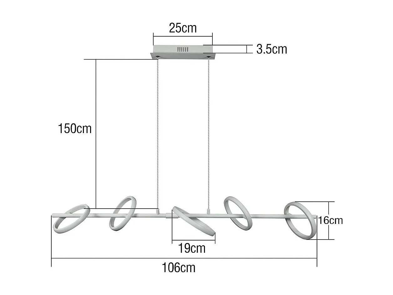 NETTLIFE Lampe à suspension LED  moderne 31 W avec anneaux amovibles rotatifs blanc chaud 3000 K