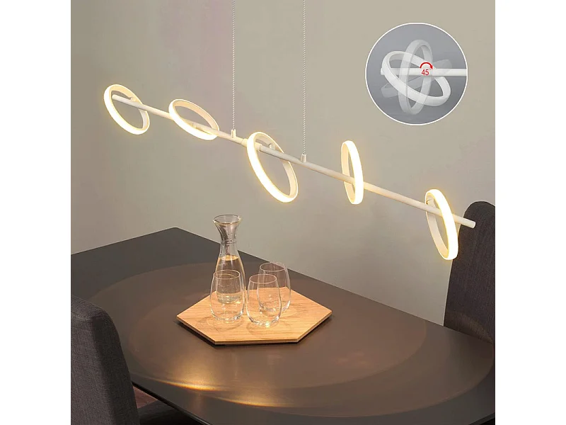 NETTLIFE Nowoczesna lampa wisząca LED o mocy 31 W ze zdejmowanymi obrotowymi pierścieniami, barwa ciepła biała 3000 K