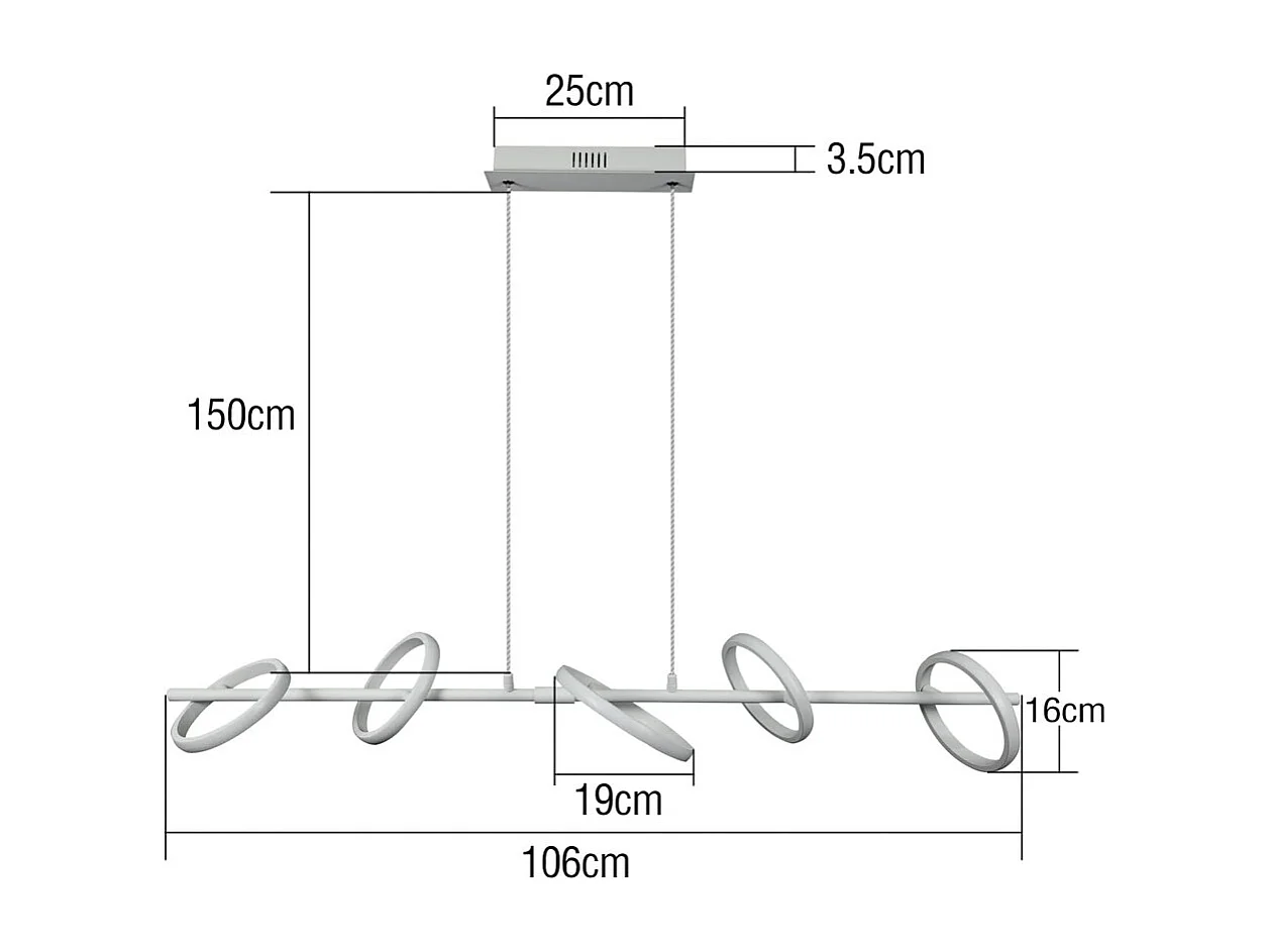 NETTLIFE Nowoczesna lampa wisząca LED o mocy 31 W ze zdejmowanymi obrotowymi pierścieniami, barwa ciepła biała 3000 K