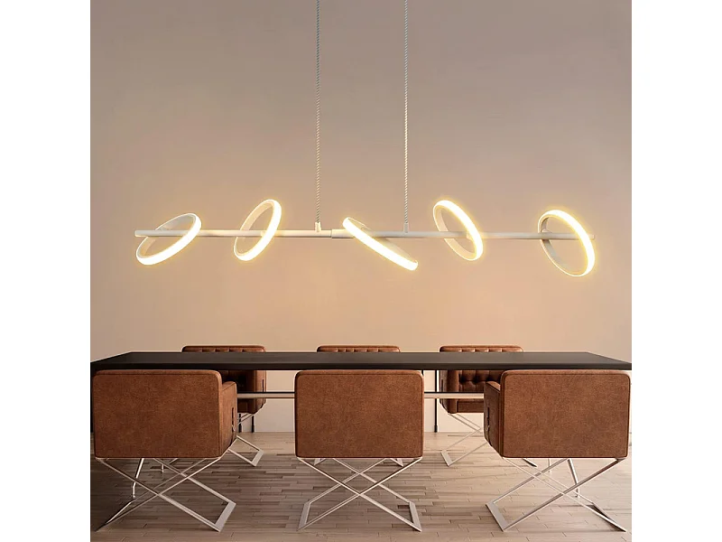 NETTLIFE LED Hanglamp - 5 lichts - moderne - wit - 31W hanglamp - warm wit 3000K - draaibare verwijderbare ringen - voor woonkamer | eetkamer