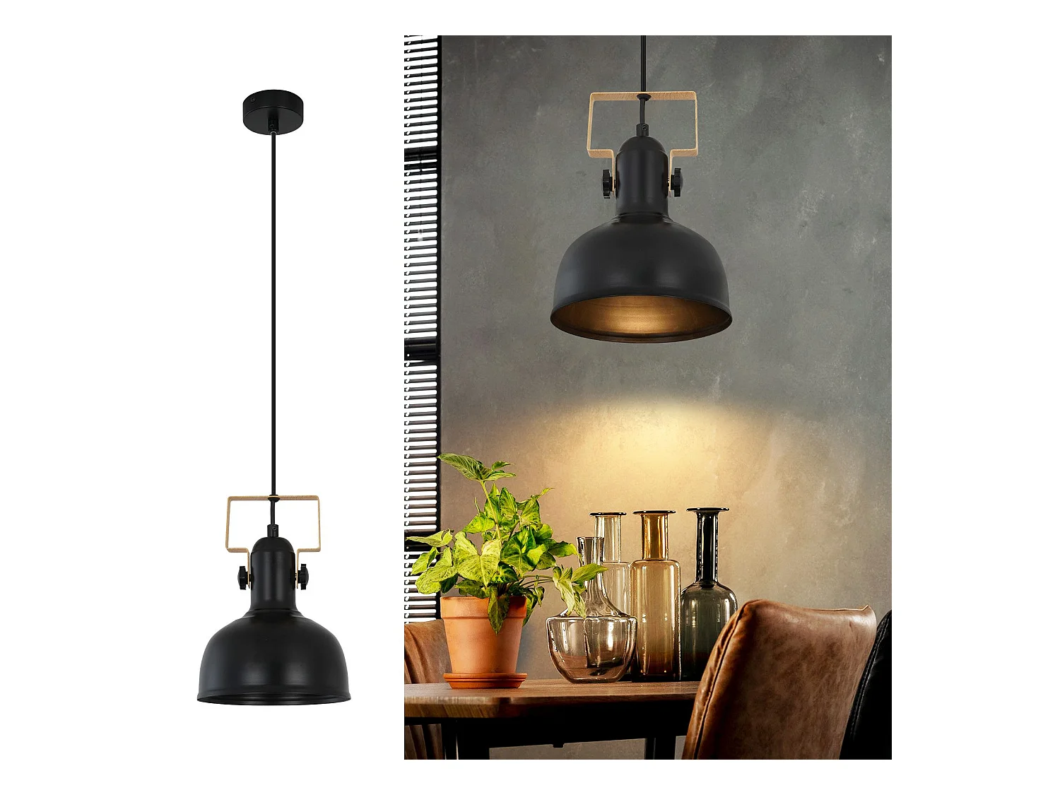 Vintage Pendelleuchte Esstisch Hängeleuchte 1 Glühbirne Schwarz Industrie E27 40w