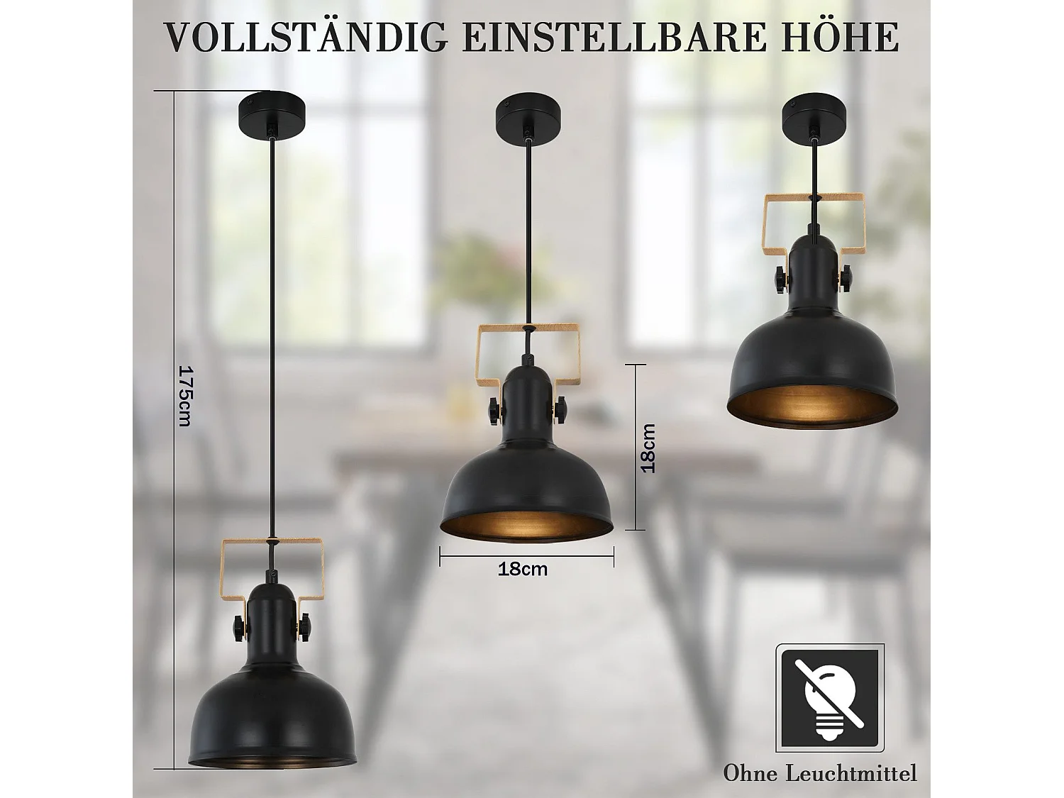 Vintage Pendelleuchte Esstisch Hängeleuchte 1 Glühbirne Schwarz Industrie E27 40w