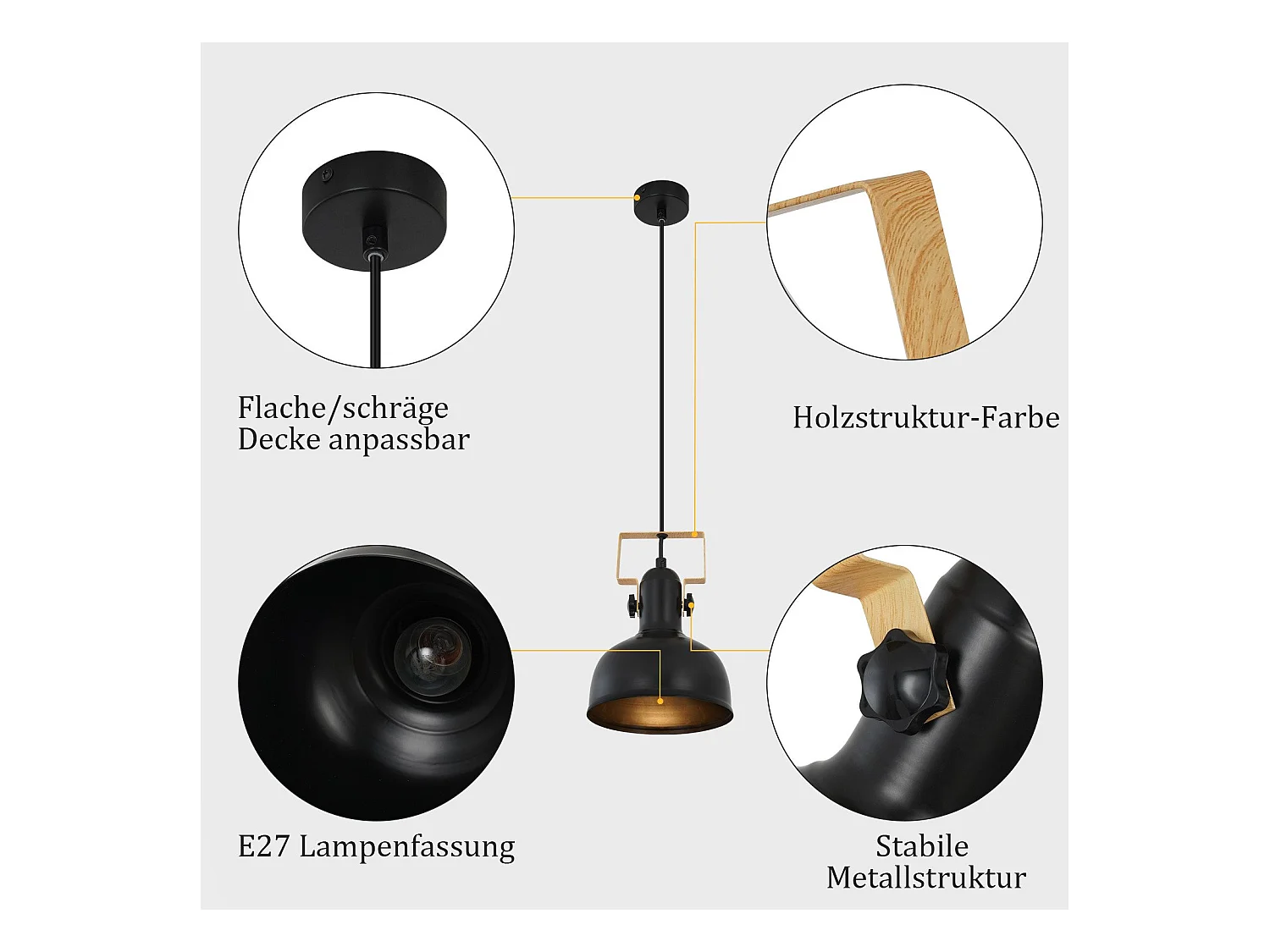 Vintage Pendelleuchte Esstisch Hängeleuchte 1 Glühbirne Schwarz Industrie E27 40w