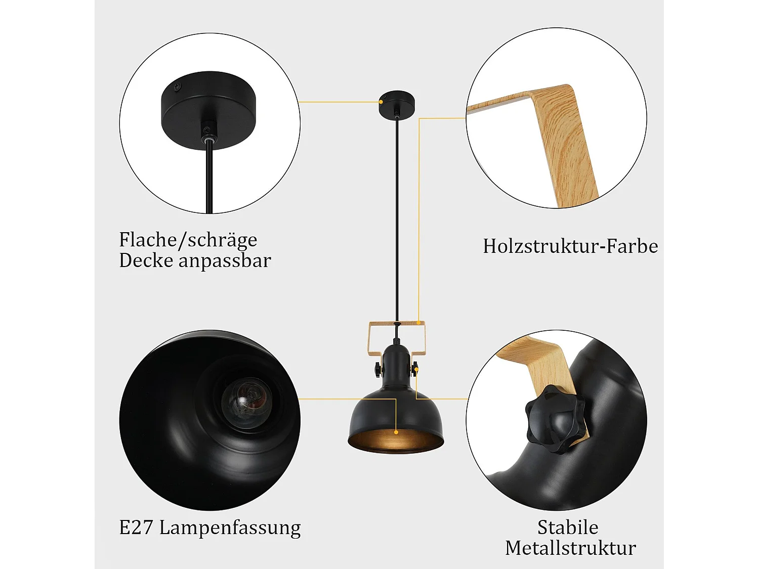 NETTLIFE Hanglamp E27 - Zwart - IJzeren - draaibaar Eetkamerlamp - Vintage - voor Eettafel | Slaapkamer | Keuken | Bar | Hal | Woonkamer - MAX.40W